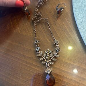 Vintage-Style Copper Necklace with Amber Teardrop Pendant